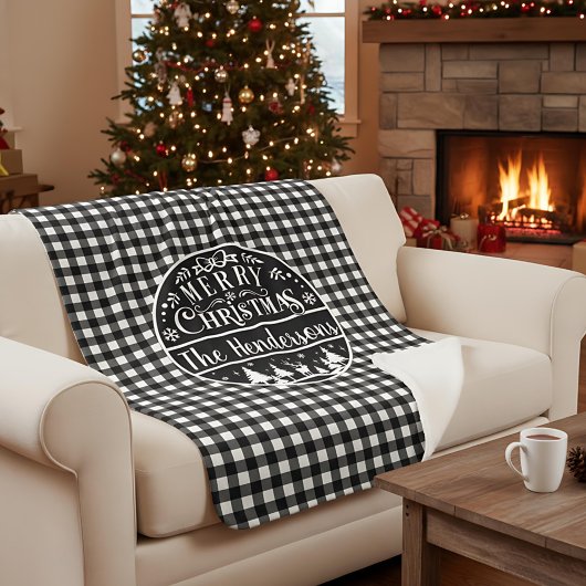 Personalized Black & White Plaid Merry Christmas