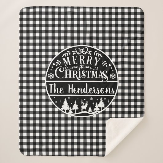 Personalized Black & White Plaid Merry Christmas (Devant)