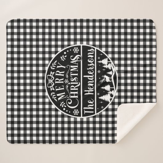 Personalized Black & White Plaid Merry Christmas (Devant (Horizontal))