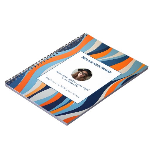 Personalized Blue and Orange Wave Patterned  Notitieboek (Linkerzijde)