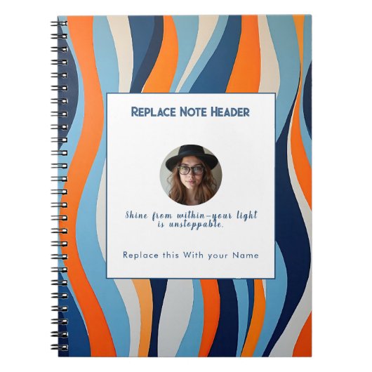 Personalized Blue and Orange Wave Patterned  Notitieboek (Voorkant)