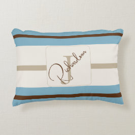 Personalized Blue Brown Stripe Monogram Coastal Accent Kussen