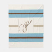 Personalized Blue Brown Stripe Monogram Coastal  Fleece Deken (Voorkant)