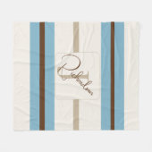 Personalized Blue Brown Stripe Monogram Coastal  Fleece Deken (Voorkant (Horizontaal))