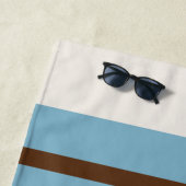 Personalized Blue Brown Stripe Monogram Coastal  Strandlaken (In situ)
