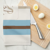 Personalized Blue Brown Stripe Monogram Coastal  Theedoek (Quarter Fold)