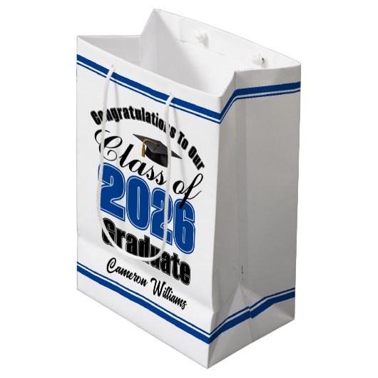 Personalized Blue Class of 2026 Graduation Medium Cadeauzakje (Voorkant Gekanteld)