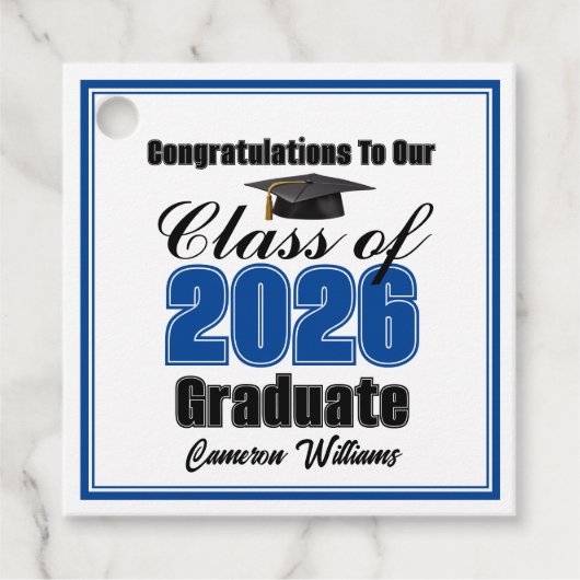 Personalized Blue Class of 2026 Graduation Party Bedankjes Labels (Voorkant)