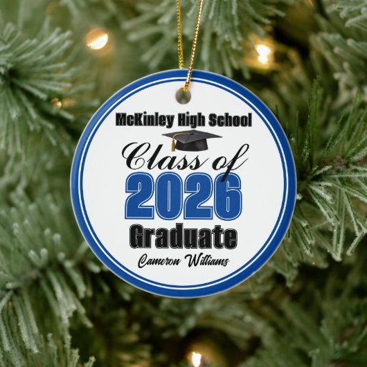 Personalized Blue Class of 2026 Graduation Photo Keramisch Ornament (Boom)