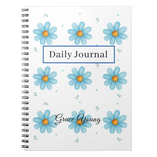Personalized Blue Daisy Notebook Custom Name Notitieboek (Voorkant)