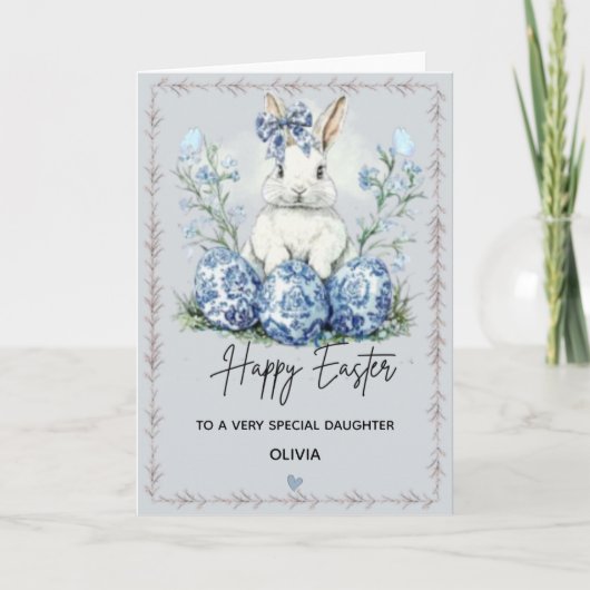 Personalized Blue Easter Bunny Daughter Card  Kaart (Voorkant)