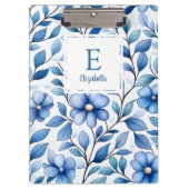 Personalized Blue Floral Clipboard Klembord (Voorkant)