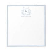 Personalized Blue Floral Crest Notepad Notitieblok (Voorkant)