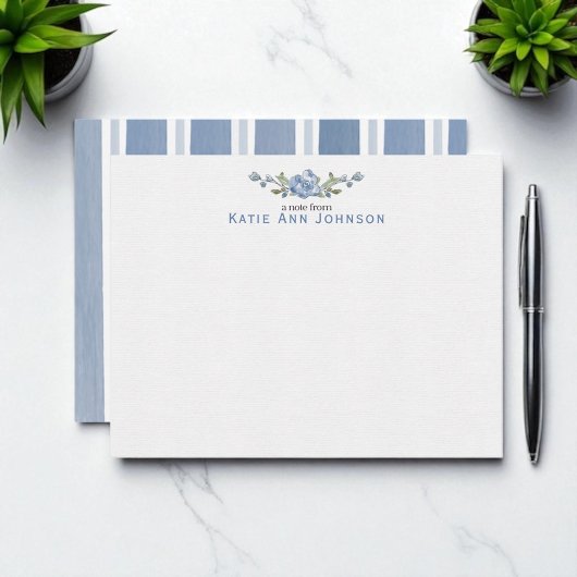Personalized Blue Floral Custom Stationery Notitiekaartje