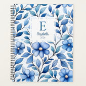 Personalized Blue Floral Monthly & Weekly Planner  (Voorkant)
