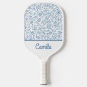 Personalized Blue Floral Pattern Custom Name  Pickleball Paddle (Voorkant)