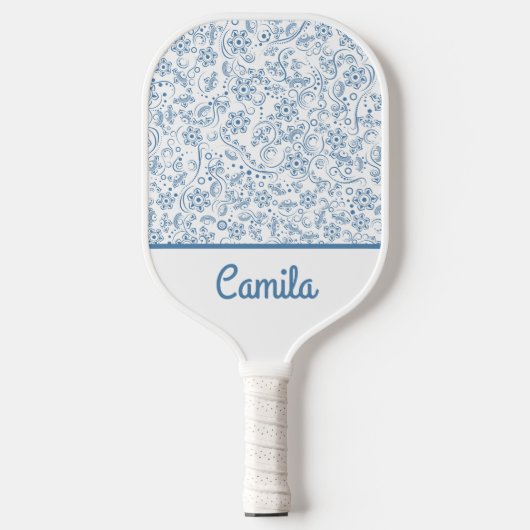 Personalized Blue Floral Pattern Custom Name  Pickleball Paddle (Voorkant)