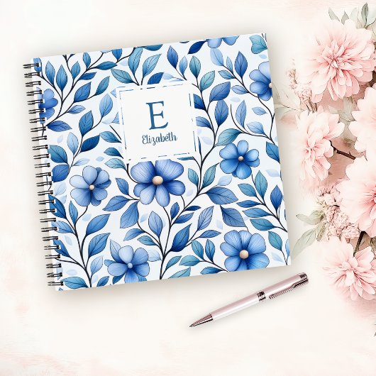 Personalized Blue Floral Square Notebook Notitieboek