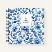 Personalized Blue Floral Square Notebook Notitieboek (Voorkant)