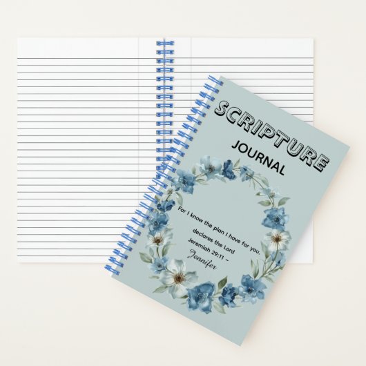 Personalized blue flower Bible Scripture jeremiah Notitieboek (Binnen)