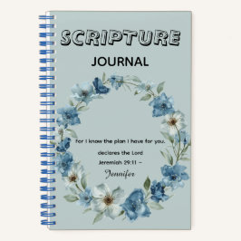 Personalized blue flower Bible Scripture jeremiah  Notitieboek