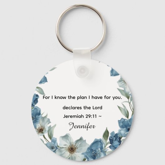 Personalized blue flower Bible Scripture jeremiah  Sleutelhanger (Voorkant)