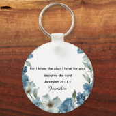 Personalized blue flower Bible Scripture jeremiah  Sleutelhanger (Voorkant)