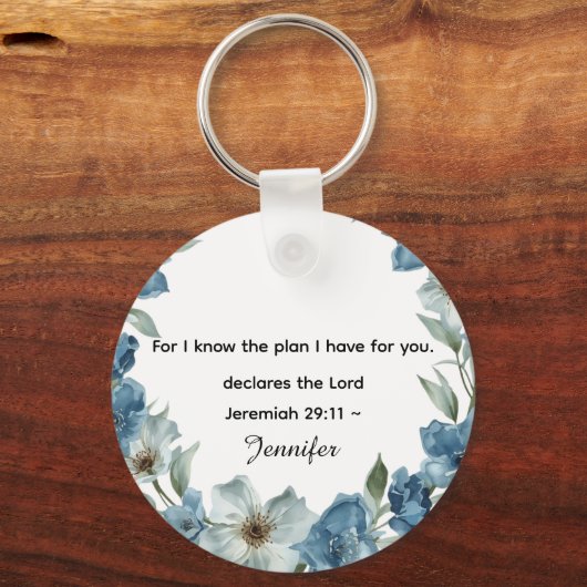 Personalized blue flower Bible Scripture jeremiah Sleutelhanger (Voorkant)