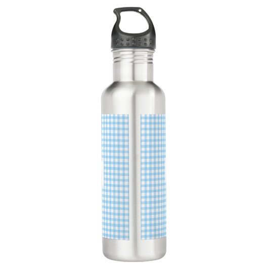 Personalized Blue Gingham Pattern & Custom Name Waterfles (Achterkant)