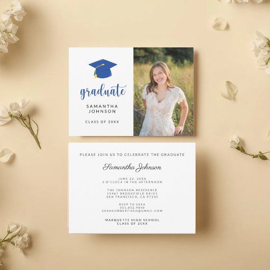 Personalized Blue Graduation Photo Invitation