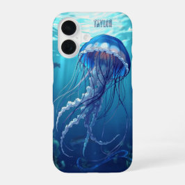 Personalized Blue Jellyfish Ocean iPhone 16 Hoesje
