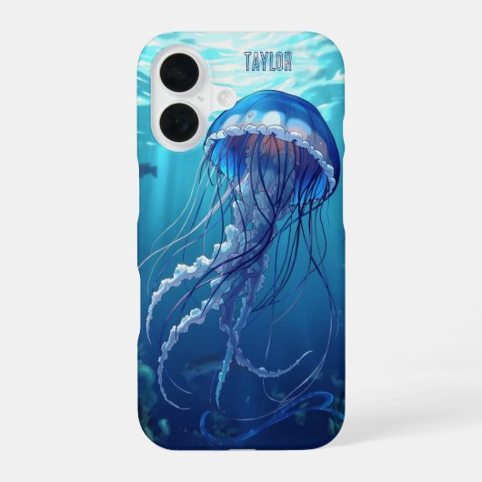 Personalized Blue Jellyfish Ocean iPhone 16 Hoesje (Achterkant)
