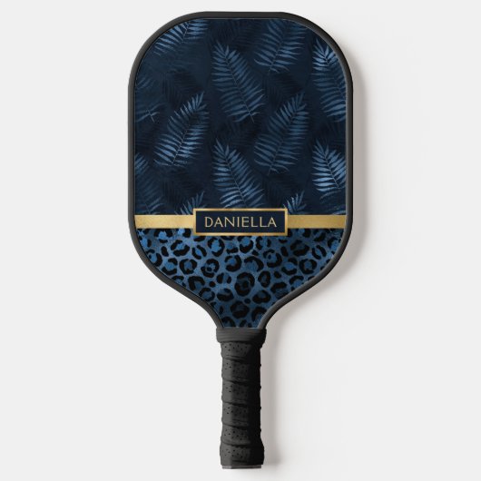 Personalized Blue Leopard Print Tropical Floral Pickleball Paddle (Voorkant)