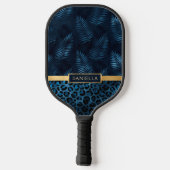 Personalized Blue Leopard Print Tropical Floral Pickleball Paddle (Achterkant)