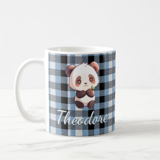 Personalized Blue Plaid Panda Koffiemok (Links)
