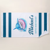 Personalized Blue Stripe with Shark Strandlaken (Voorkant)