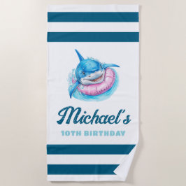 Personalized Blue Stripe with Shark Strandlaken