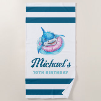 Personalized Blue Stripe with Shark Strandlaken