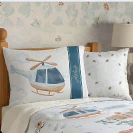Personalized Blue Watercolor Helicopter Pillowcase Kussensloop
