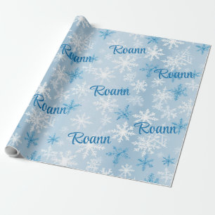 Personalized Blue & White Winter Snowflake Pattern Cadeaupapier