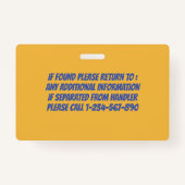 Personalized Blue Yellow Green Dog Photo ID Badge (Achterkant)