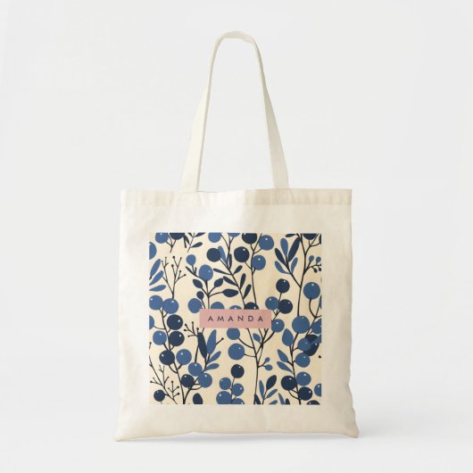 Personalized Blueberry Vine Botanical Style Tote Bag (Voorkant)