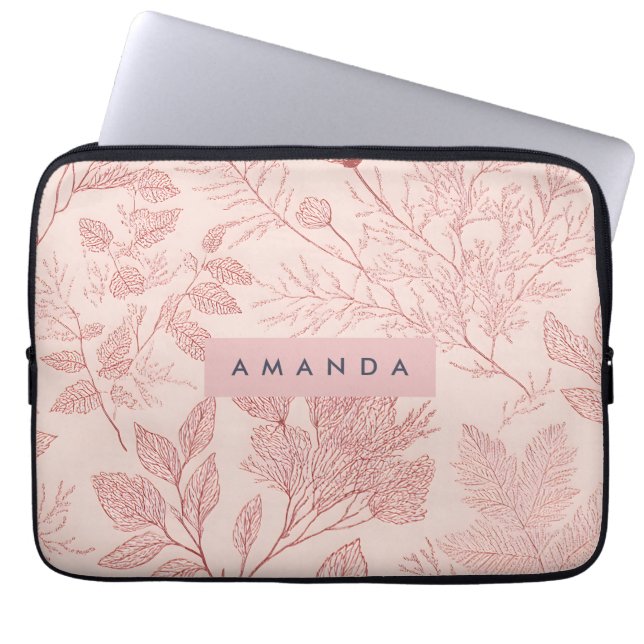 Personalized Blush Botanical Floral Design Laptop Sleeve (Voorkant)