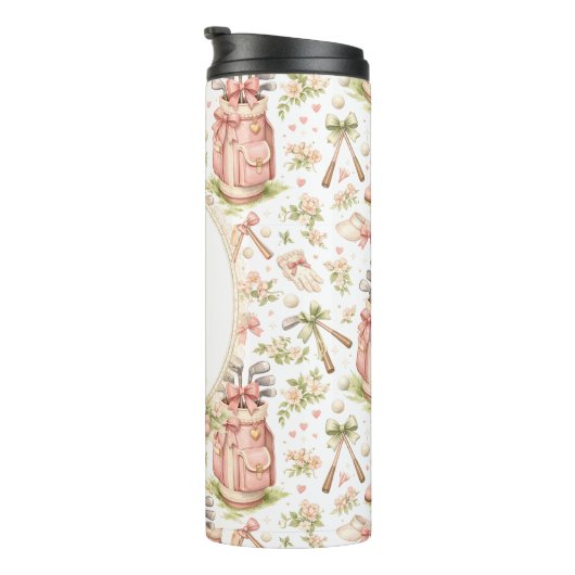 Personalized Blush Bow Golf Monogram Thermosbeker (Geroteerd rechts)
