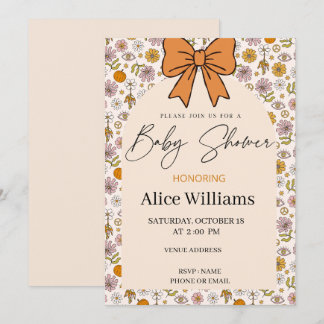 Personalized Boho Floral Bow Baby Shower Invite Kaart