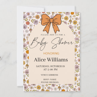 Personalized Boho Floral Bow Baby Shower Invite Kaart