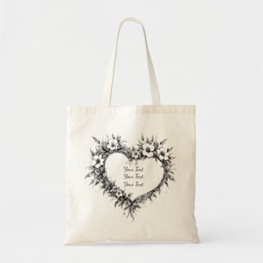 Personalized Boho Floral Heart Tote (Voorkant)