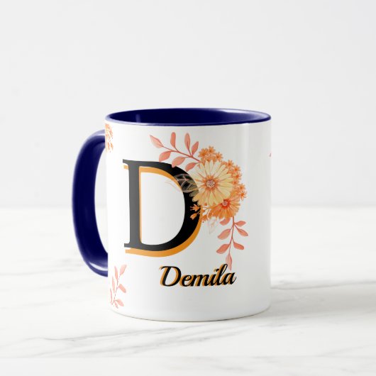 Personalized Boho Floral Mug - Custom Name & Initi (Devant gauche)