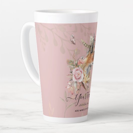 PERSONALIZED Boho Fox Feathers Herdenking Gift Latte Mok (Linkerhoek)