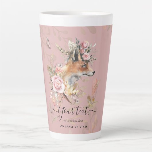 PERSONALIZED Boho Fox Feathers Herdenking Gift Latte Mok (Voorkant)